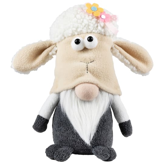 9" Gray & White Plush Springtime Floral Sheep Gnome Easter Decoration By Northlight in White/Gray | Michaels®